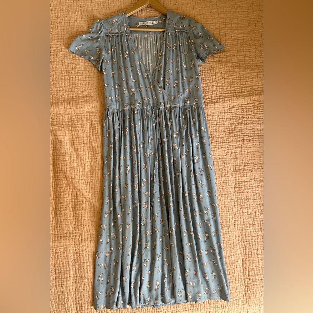 Christy Dawn - The Dawn Dress - Blue With Cute Pink & White Flowers, Size M/L